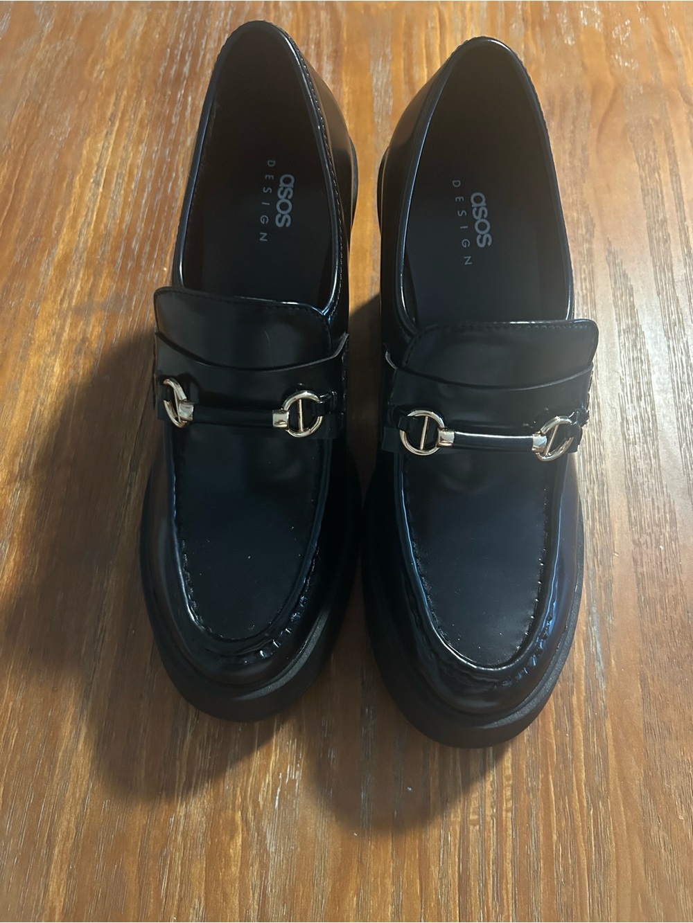 ASOS Black Leather Slip-On Loafers with Gold Bit